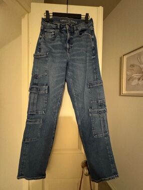 American Eagle Outfitters Women's Medium Blue Boyfriend Cargo Jeans